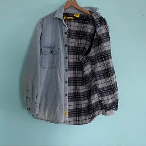 Stanley Fleece Plaid Lining Denim Chore Work Western Barn Shacket Vintage M Blue